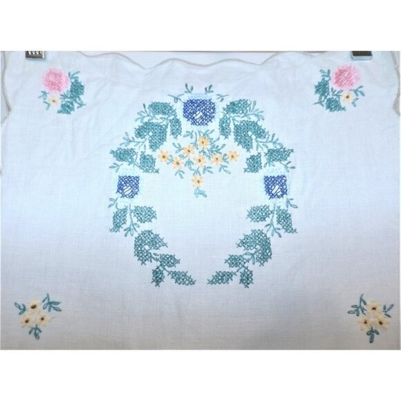 Unbranded Cross Stitch Table Runner 56" X 12" Pastel Floral Design Handmade - Picture 2 of 8